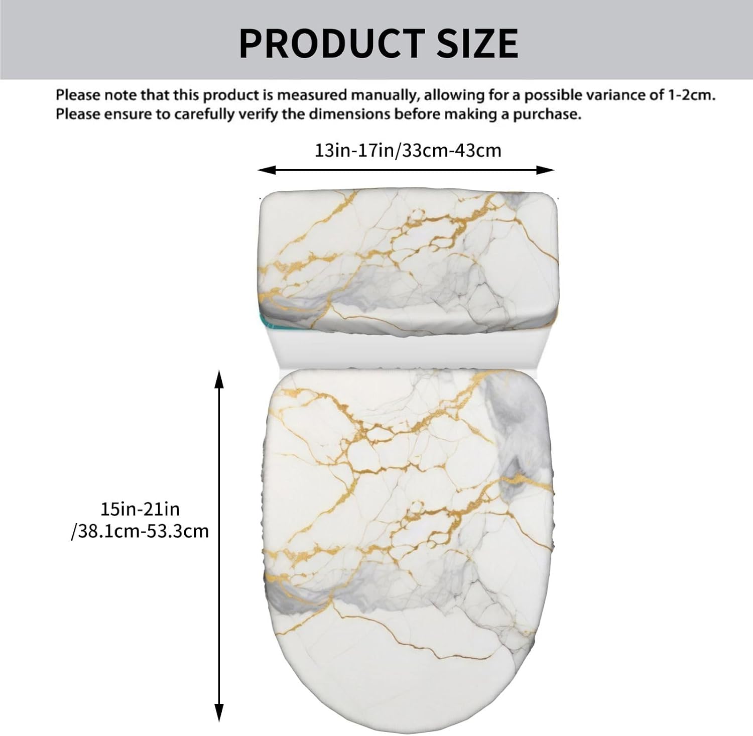 Golden Lines Marble Toilet Lid Covers And Tank Cover Set Soft Stretchable Toilet Cover Set 2 Pcs Washable Fits Round And Elongated Oblong For Bathroom Replacement And Decorative image 2