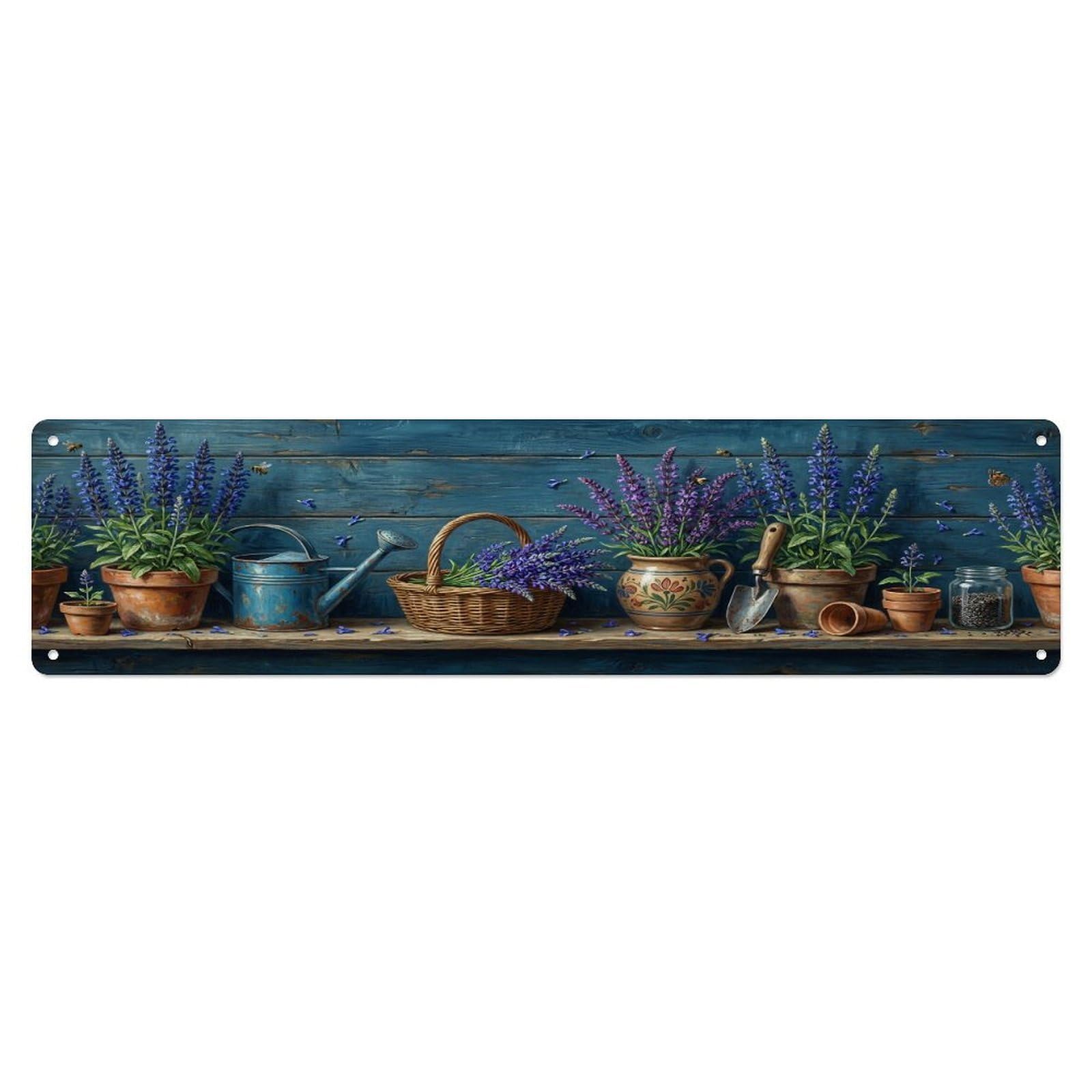 Floral Garden Tools Salvia Spire Pattern Print Metal Tin Sign
