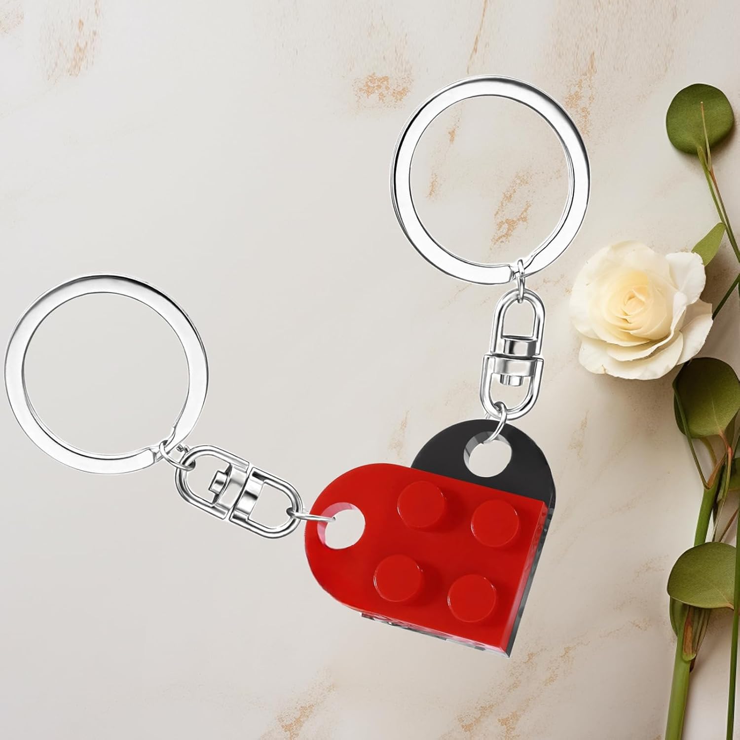 MPK Brick Matching Couple Heart Keychain, Gifts for Him Her Boyfriend Girlfriend Christmas, Wedding Anniversary Birthday Gift