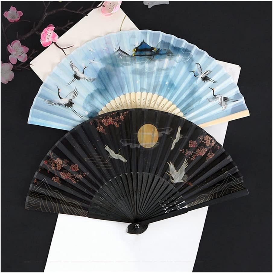 Folding Fan Chinese Style Summer Dance Decorative Folding Fan, Bamboo Wood Silk, Printed Folding Fan, Special Outdoor Portable Gift Folding Fan (9) (9) (2)