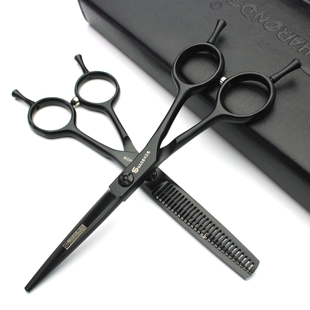 Ciseaux de coiffeur Sharonds 440C en acier noir haut de gamme 5,5 pouces