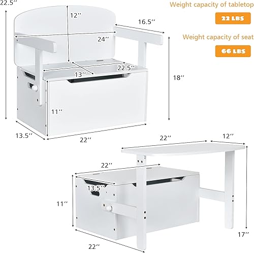 Miniatura 7 de Costzon Juego de mesa y silla para niños, banco de almacenamiento de juguetes convertible con asa integrada para jardín de infantes, preescolar,