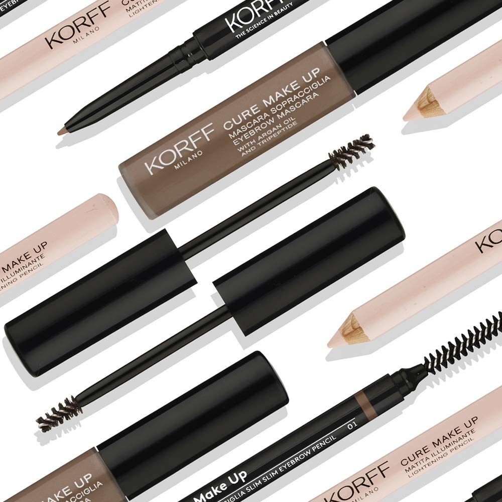 Korff Kit Sopracciglia con Mascara Sopracciglia e Matita Illuminante per Sopracciglia Definite, Folte e Forti, Risultato Naturale e Preciso per un Sguardo Definito e Luminoso, Marrone 02