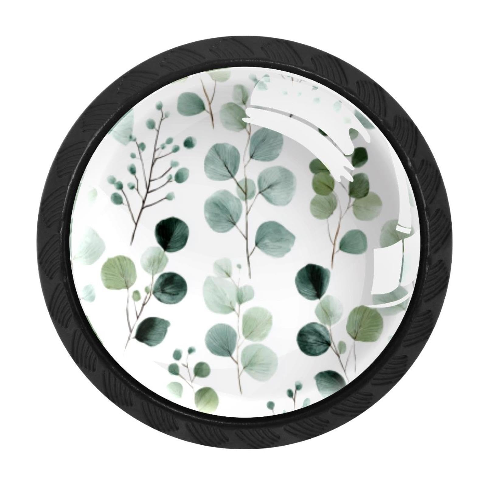 CHENZZZZ 4 Pack Eucalyptus Selection Greenery Print (1) Drawer Knobs Round Shaped Crystal Glass Cabinet Knobs Pull Handles