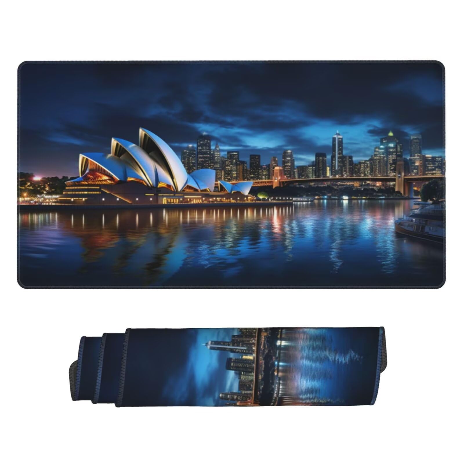 Gaming Mauspad XXL 1200x600x3mm Mousepad Verlängertes Groß Mauspad Schreibtischauflage,Genähte Kanten rutschfeste Gummibasis,Verbessert Präzision Geschwindigkeit Home Office Sydney Nachtszene L-1716