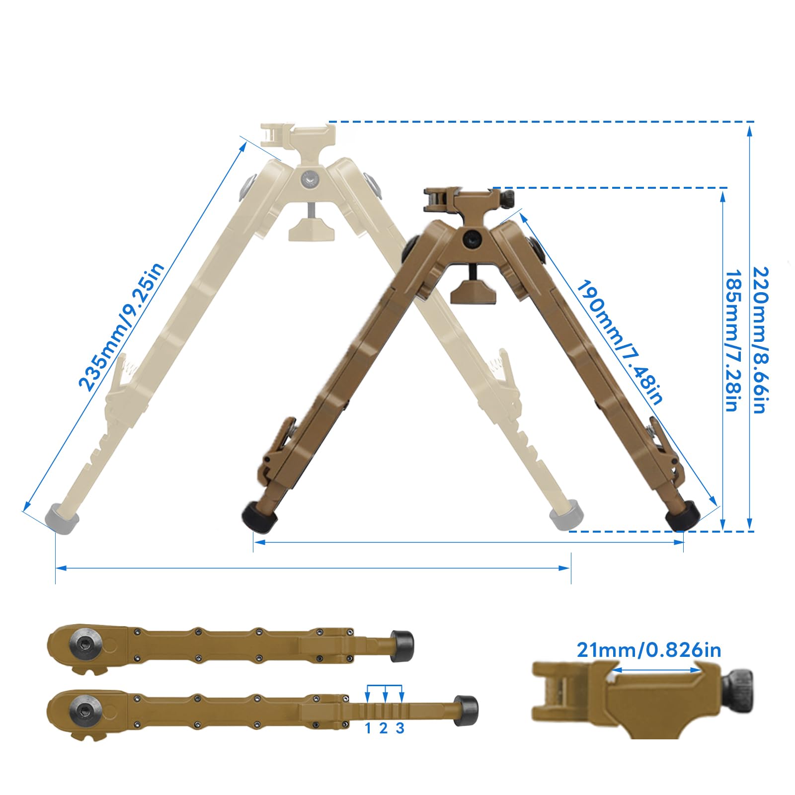Bípode de Disparo Portátiles, Bípode Montaje Picatinny, 6,69-8,26 Pulgadas, Ajustables Bipode, Bípode de liberación Rápida Plegable, Bípode De Rifle De Aire V9, Utilizado para Cazar