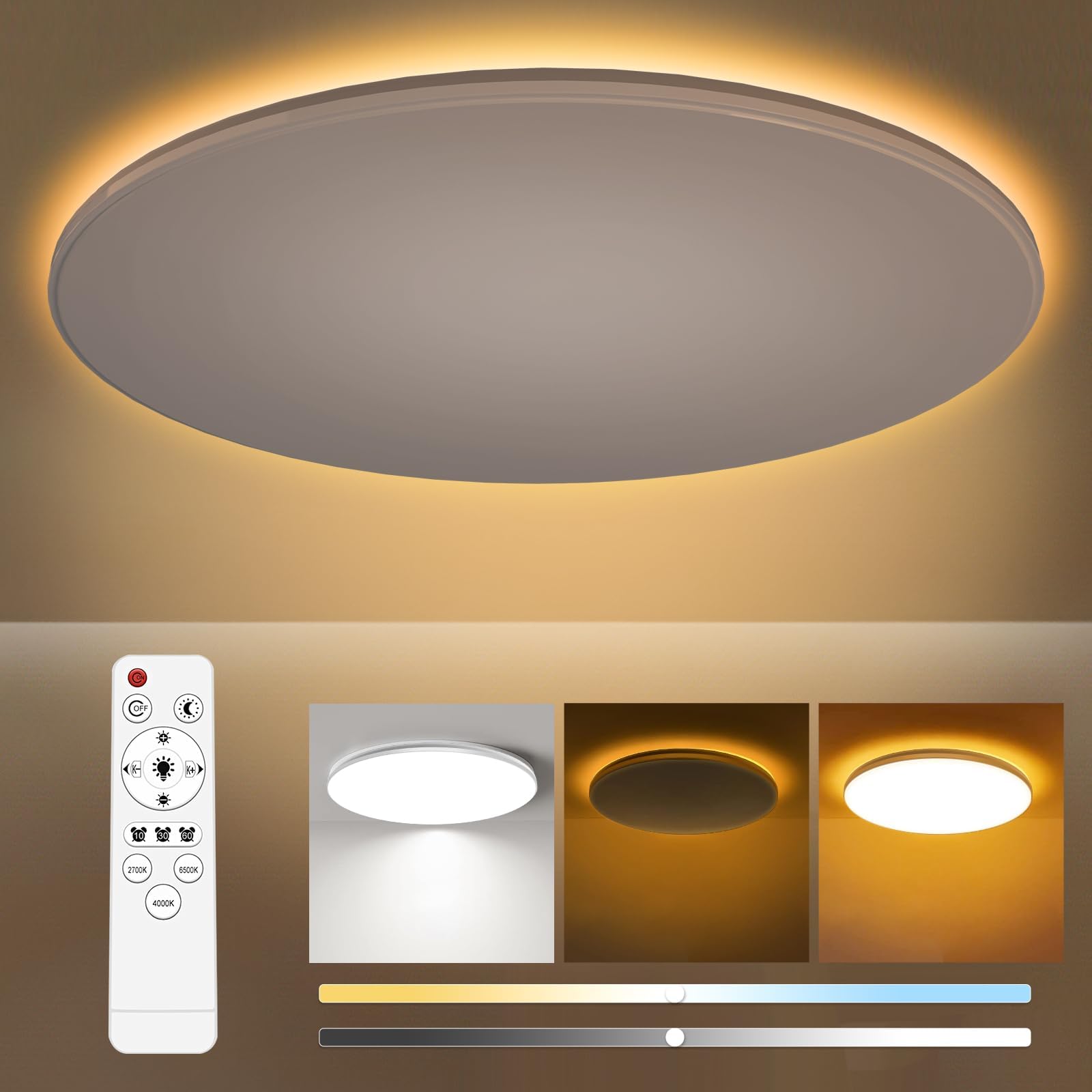 Amazon.co.jp : LEDシーリングライト 8~10畳 薄型 45W 調色 調光 昼光色 電球色 最大4800LM 常夜灯モード ...