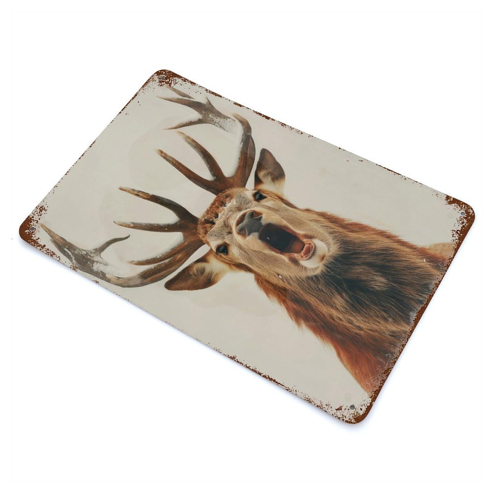 Rust Effect Tin Sign Deer with Big Antlers 11.8"x7.9", Vintage Wall Decor for Living Room, Hallway And Home Decor