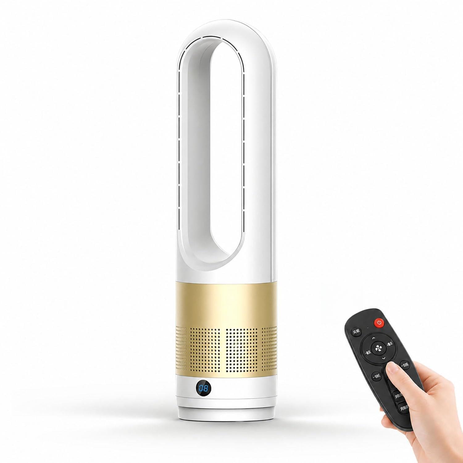 Bladeless Tower Fan,Remote & Touch LED,80° Oscillating Stand Cooler Gold