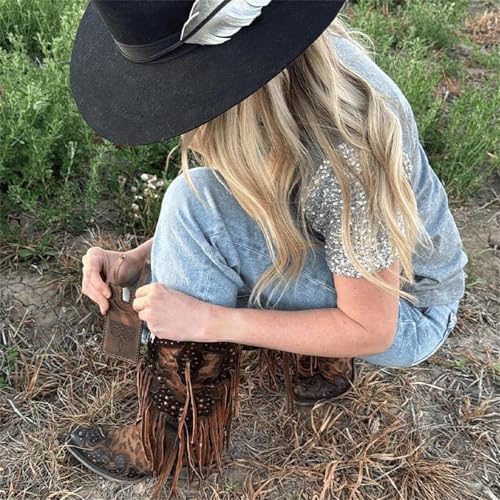 2025 fashion leather wallet, Handcrafted Small Leather western boot wallet with snap strap, Leather Boot Credit Card Holder, Suitable for all pull-on boot straps (Tawny)4