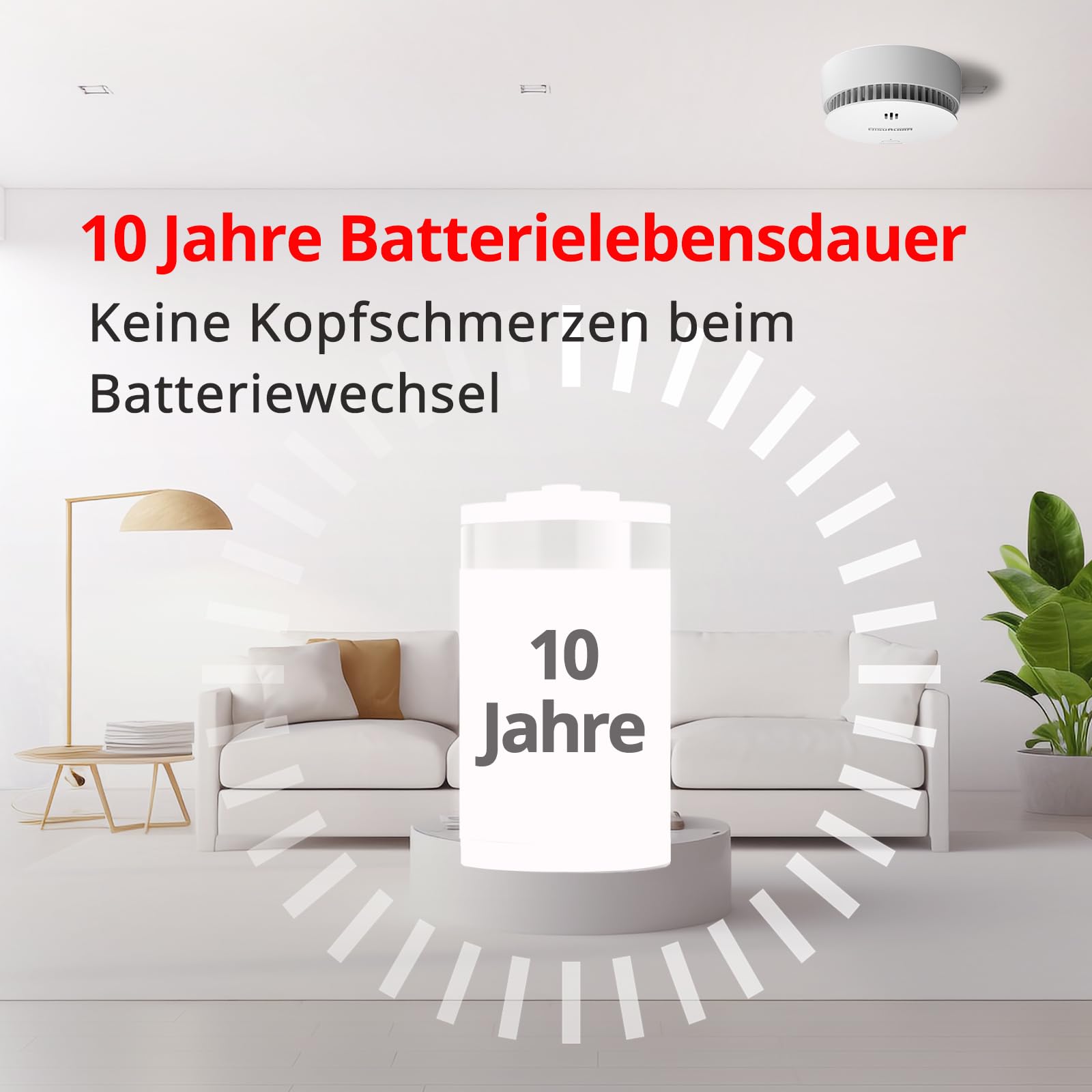 Wisualarm Rauchmelder, Rauchmelder 10 Jahre Batterie, Inklusive Austauschbarer Batterie, Feuermelder mit Stille/Test-Taste, Brandmelder Ohne Bohren, TÜV geprüft EN 14604 Zertifiziert (5 Stück)