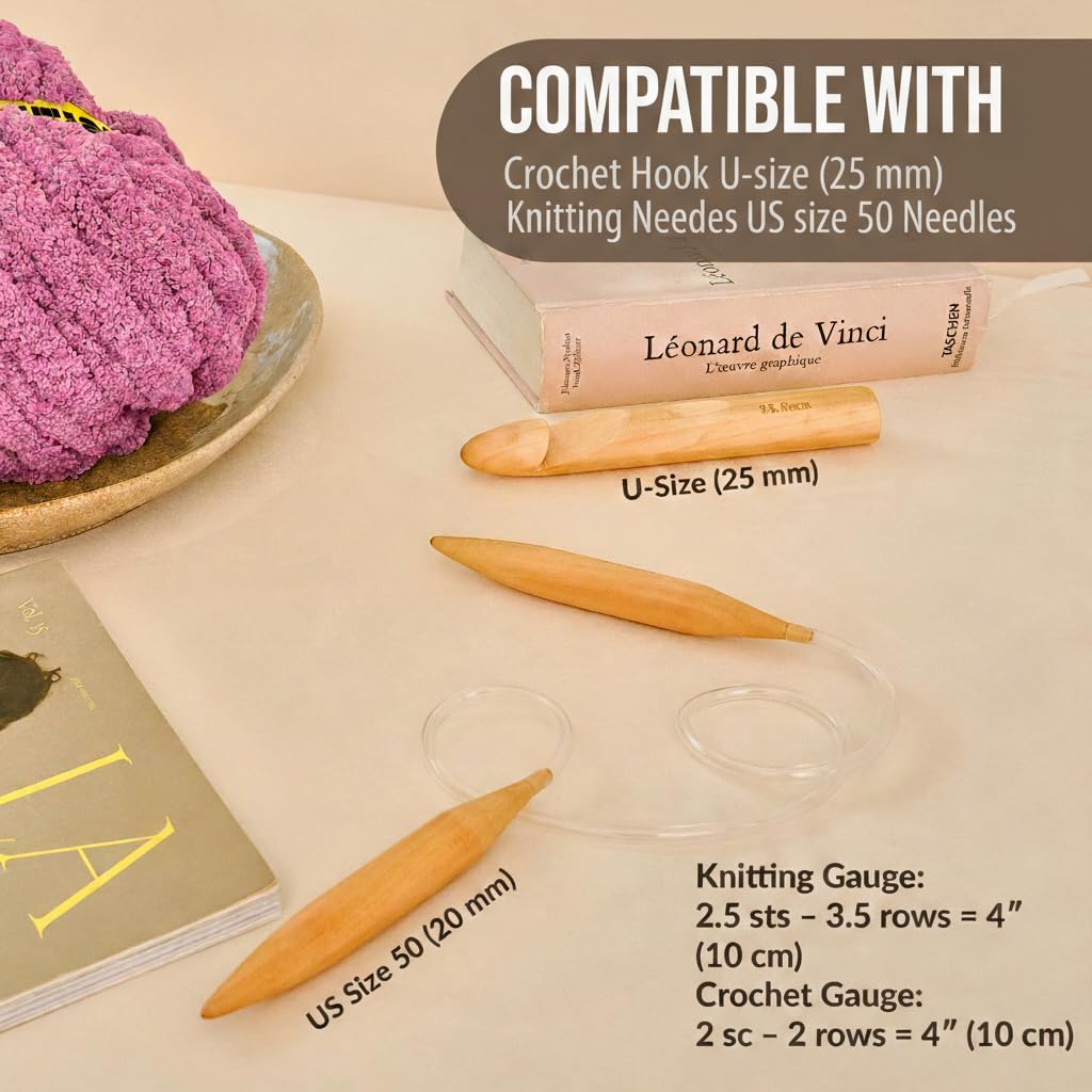 8 Rolls Muted Mauve Chenille Chunky Yarn for Crocheting - Extreme Jumbo Weight (27 yds, 8 oz Each Skein), Bulky Thick Crochet Knit Blanket Chunky Yarn for Hand Knitting with Giant Hook and Needles