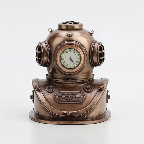 Veronese Design 5 1/4 pulgadas casco de buceo reloj de escritorio Steampunk resina escultura cobre acabado