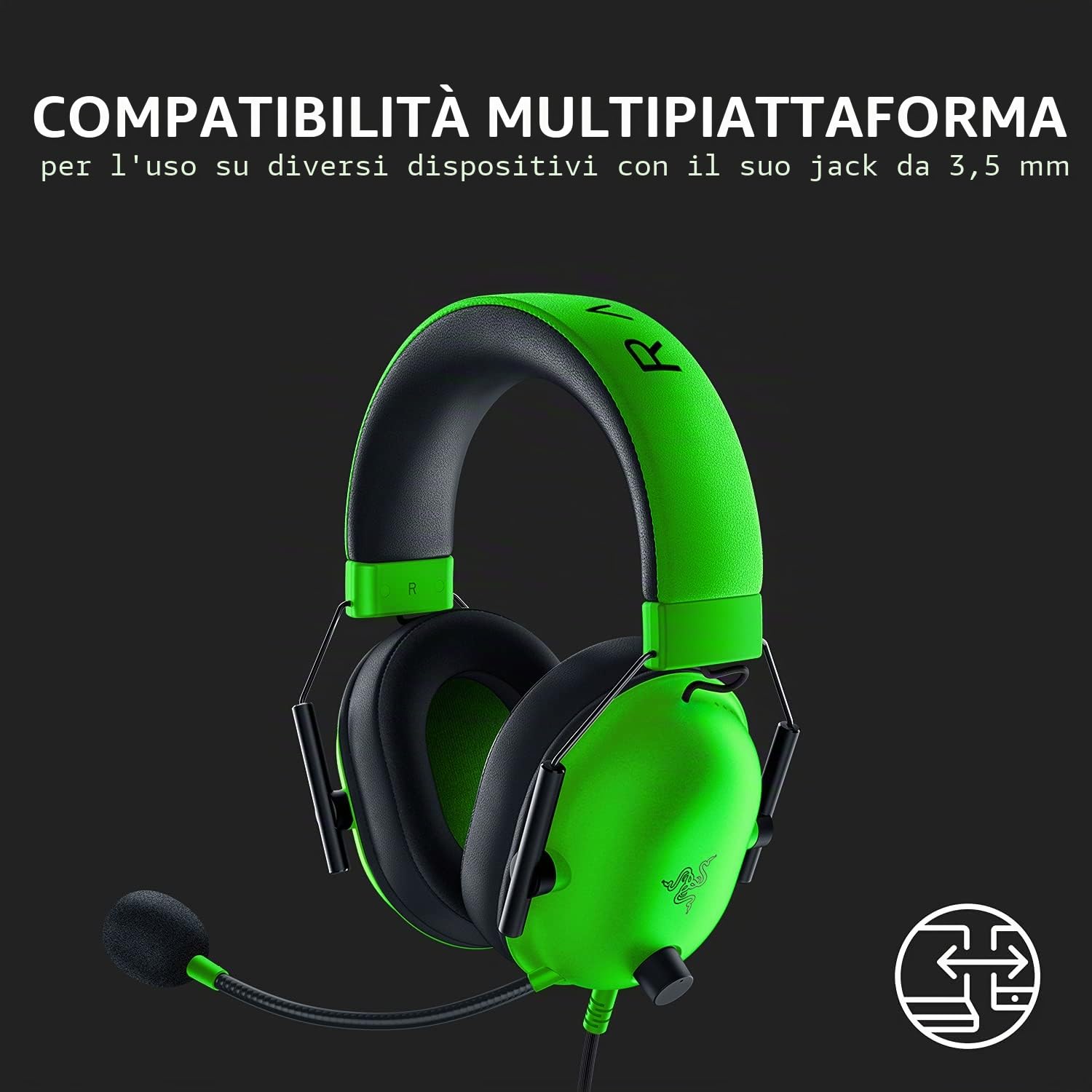 Razer BlackShark V2 X Gaming Headset: 7.1 Surround Sound – Driver 50 mm – Cuscino in memory foam – per PC, PS4, PS5, Switch, Xbox One, jack audio da 3,5 mm, verde