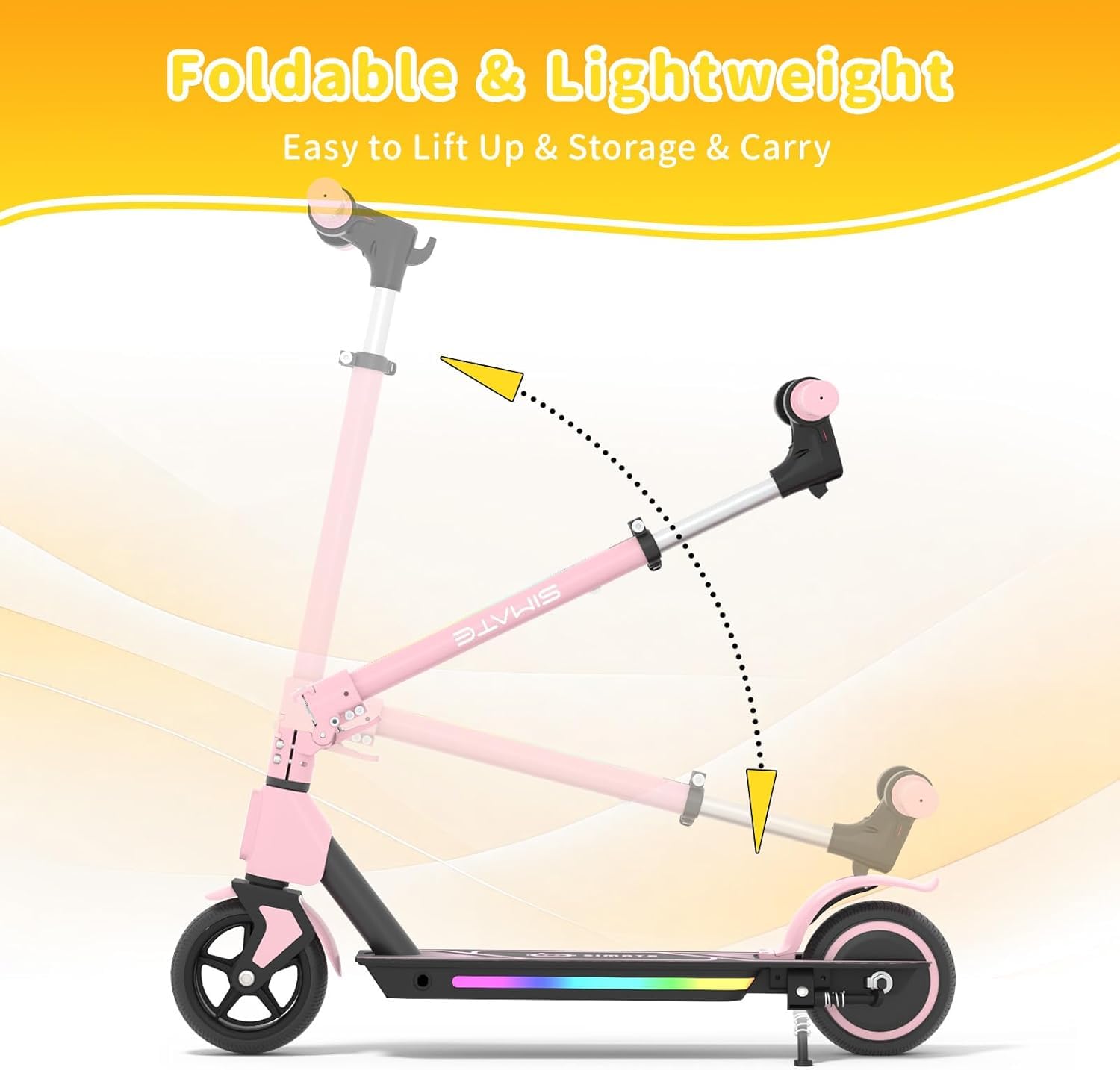 Trottinette Électrique Enfant, Guidon Réglable sans Outil 86-99cm, Moteur 130W 3 Vitesses 8-14 km/h, Autonomie Jusqu'à 8km, Écran LED & Éclairage, Pneus 6,5" Pleins, (Rose)