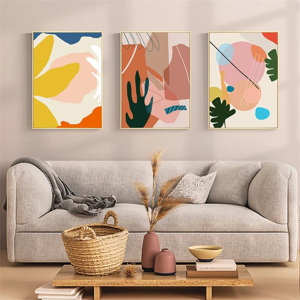 WUHBCZ Wall Posters-Abstract Colorful Plants Leaves Canvas Painting Wall Art Prints Posters Picture for Living Kitchen Office Bedroom Room Home Decoration-40 * 50cm/3PCS (No Frame)
