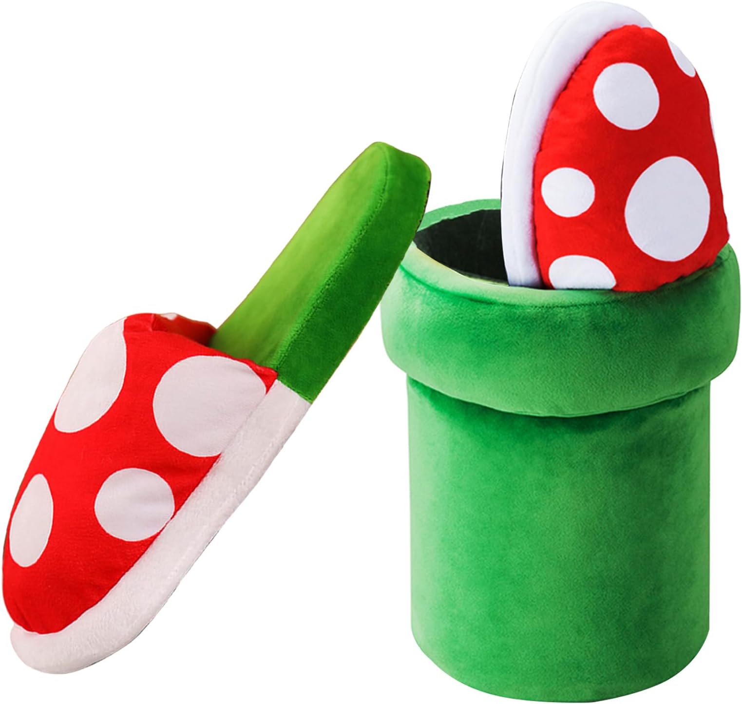 Super Piranha Plants Plush Slippers Unisex Warm House Slippers With Green Warp Pipe Plush for Adult