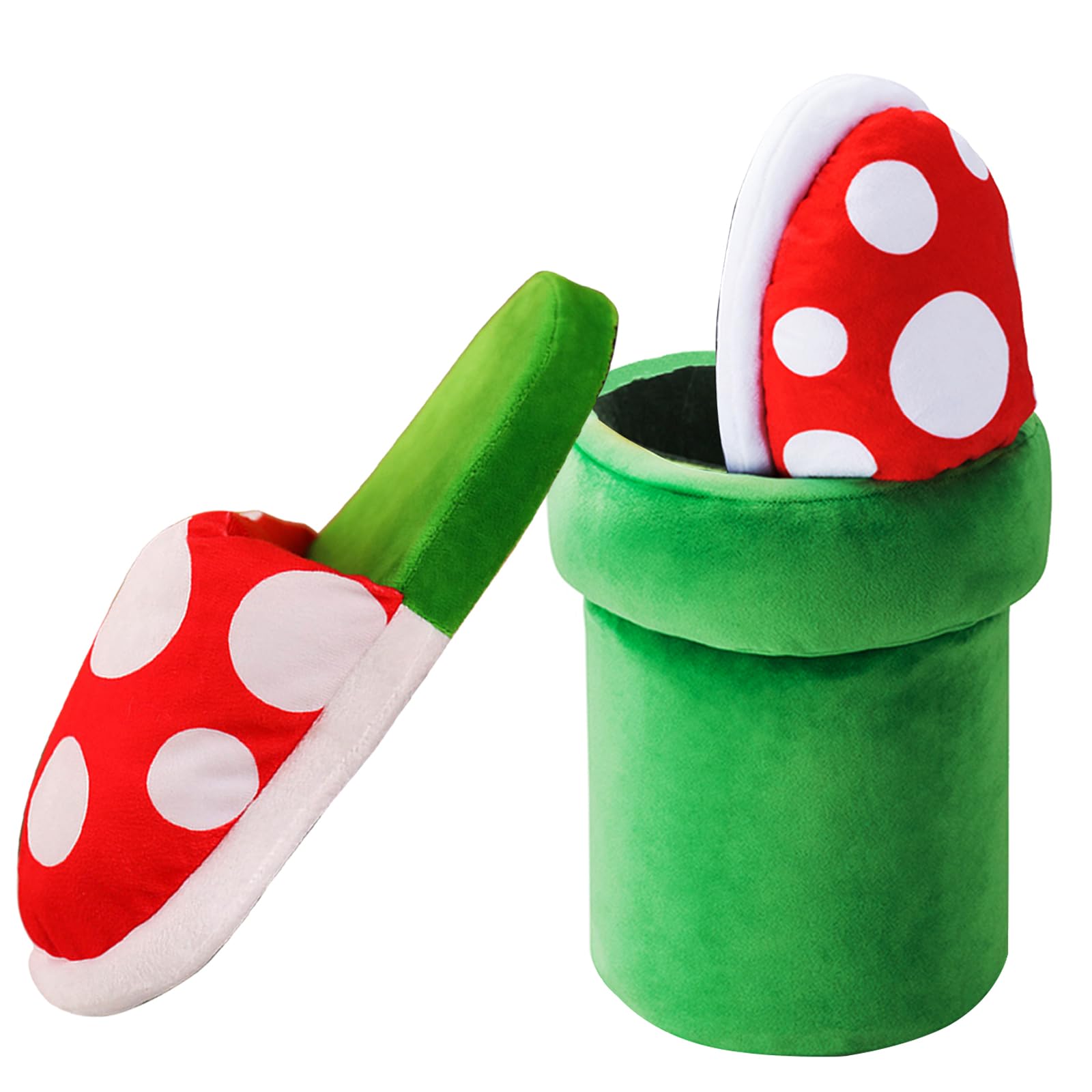 TISOSO Super Piranha Plants Plush Slippers Unisex Warm House Slippers With Green Warp Pipe Plush for Adult