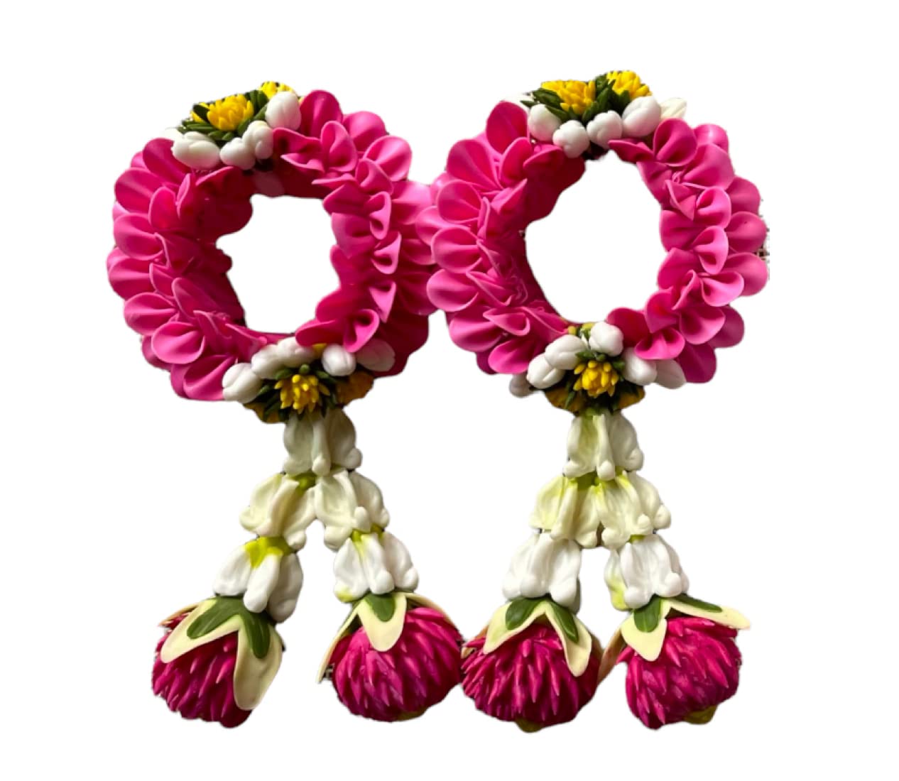 Value Pack 2Pcs Thai Rose Garland / Handmade Clay Flowers for Souvenir, Gift, Good Luck, Congratulations, Worship Item / Diameter 2.25” (Pink Rose)