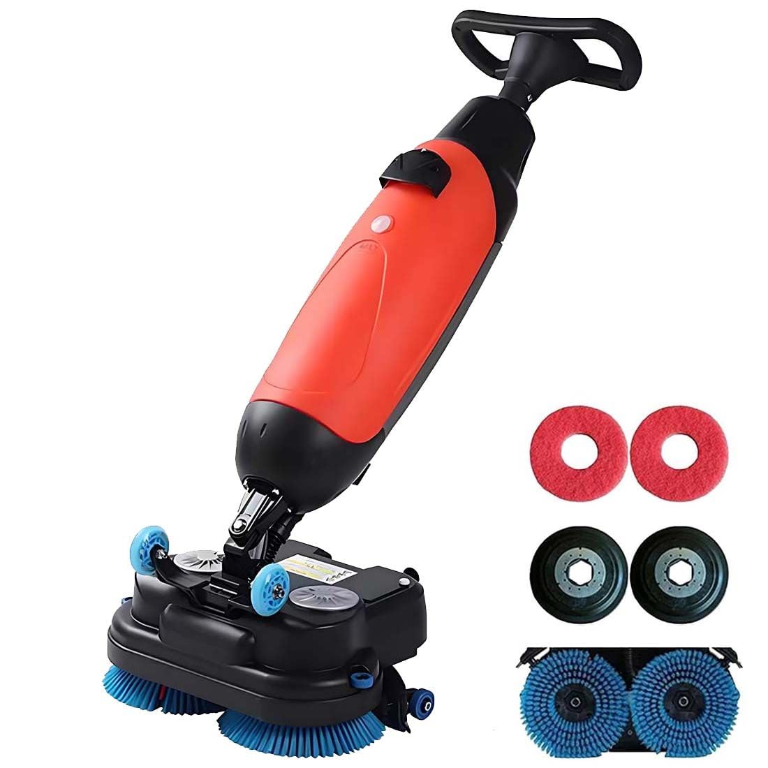 Autolaveuse De Sols Commerciale Portable, Machine De Nettoyage De Sols sans Fil pour Un Nettoyage en Profondeur Efficace des Carrelages, Moquettes, Joints Et Parquets, Double Brosse Red