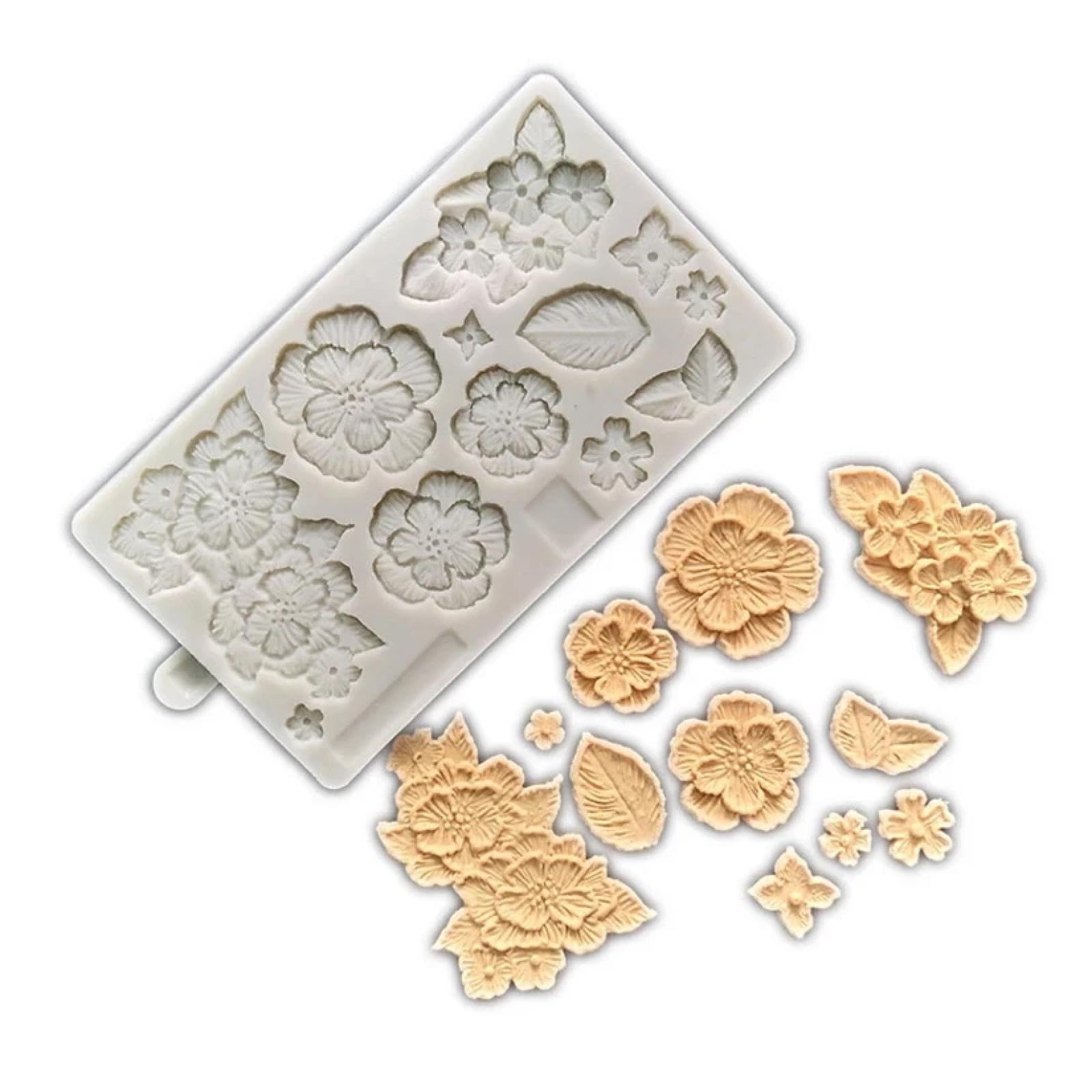 Moldes de silicona, moldes para hornear, 20 x 11,7 cm, diseño de hojas de flores, molde de silicona para galletas, cupcakes, chocolate, fondant, herramientas de decoración de pasteles