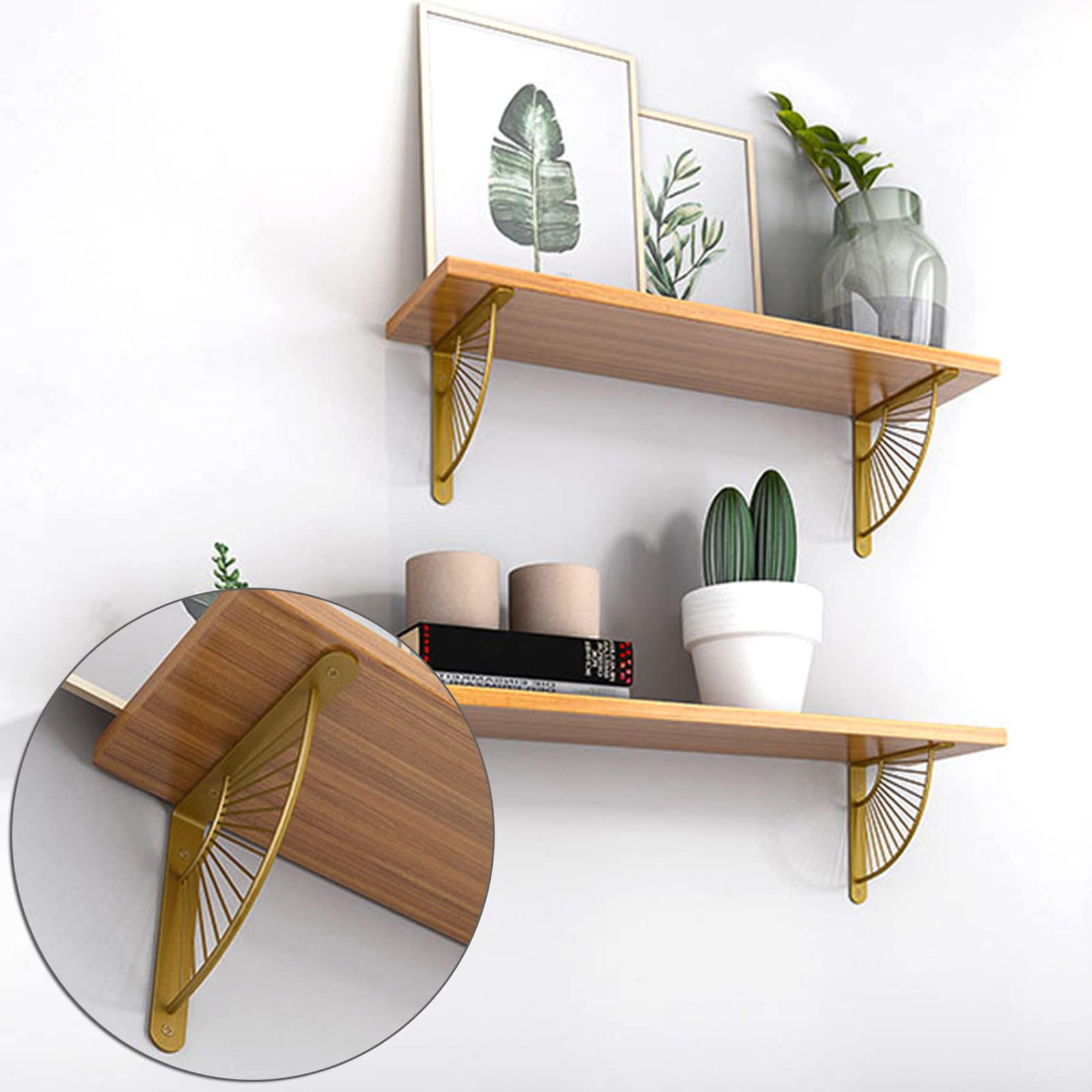 X2 Staffe per mensole,Reggimensola Oro,Staffe di Fissaggio Artigianali Metallo,Supporto per scaffale stoccaggio per Decorazioni per la casa Resistente,Accessori Completi,25cm/10in