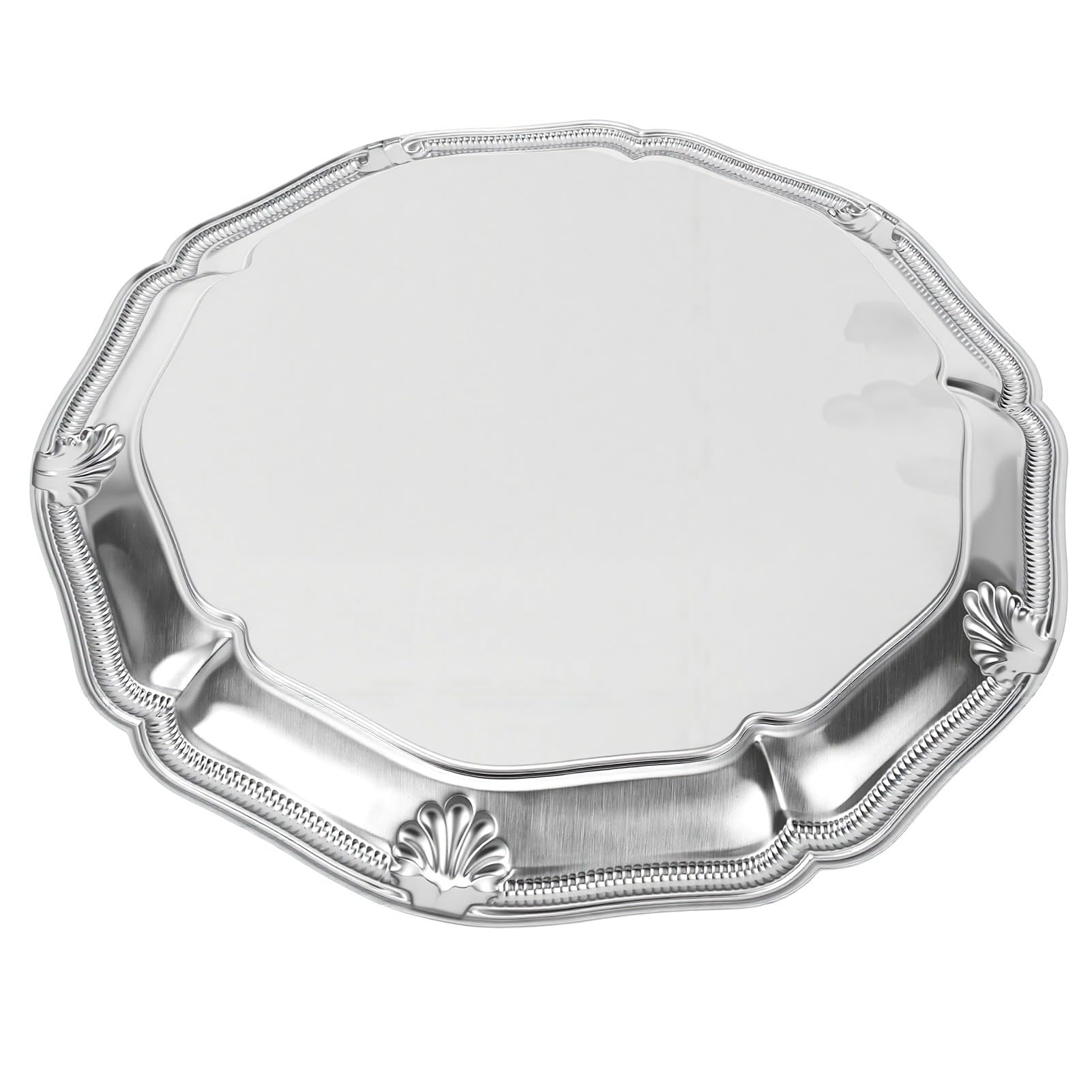 Fdit Plateau de Service gravé en Argent, Plateau Polyvalent en Acier Inoxydable pour Gâteau, Dessert aux Fruits, Plat D'exposition de Bijoux pour Fête à Domicile