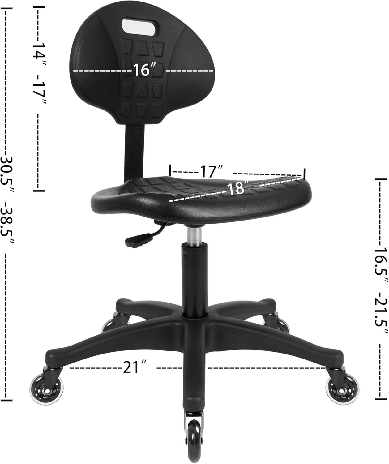 TAKE UR SEAT® Deluxe Polyurethane Lab Stool Chair, 16.5"-21.5" Adjustable Table Height.Black (Blade Wheels)