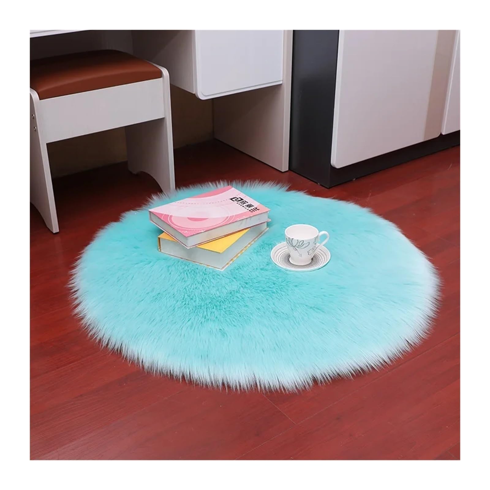 Tapis rond moelleux fausse fourrure imitation haute densité 130cm