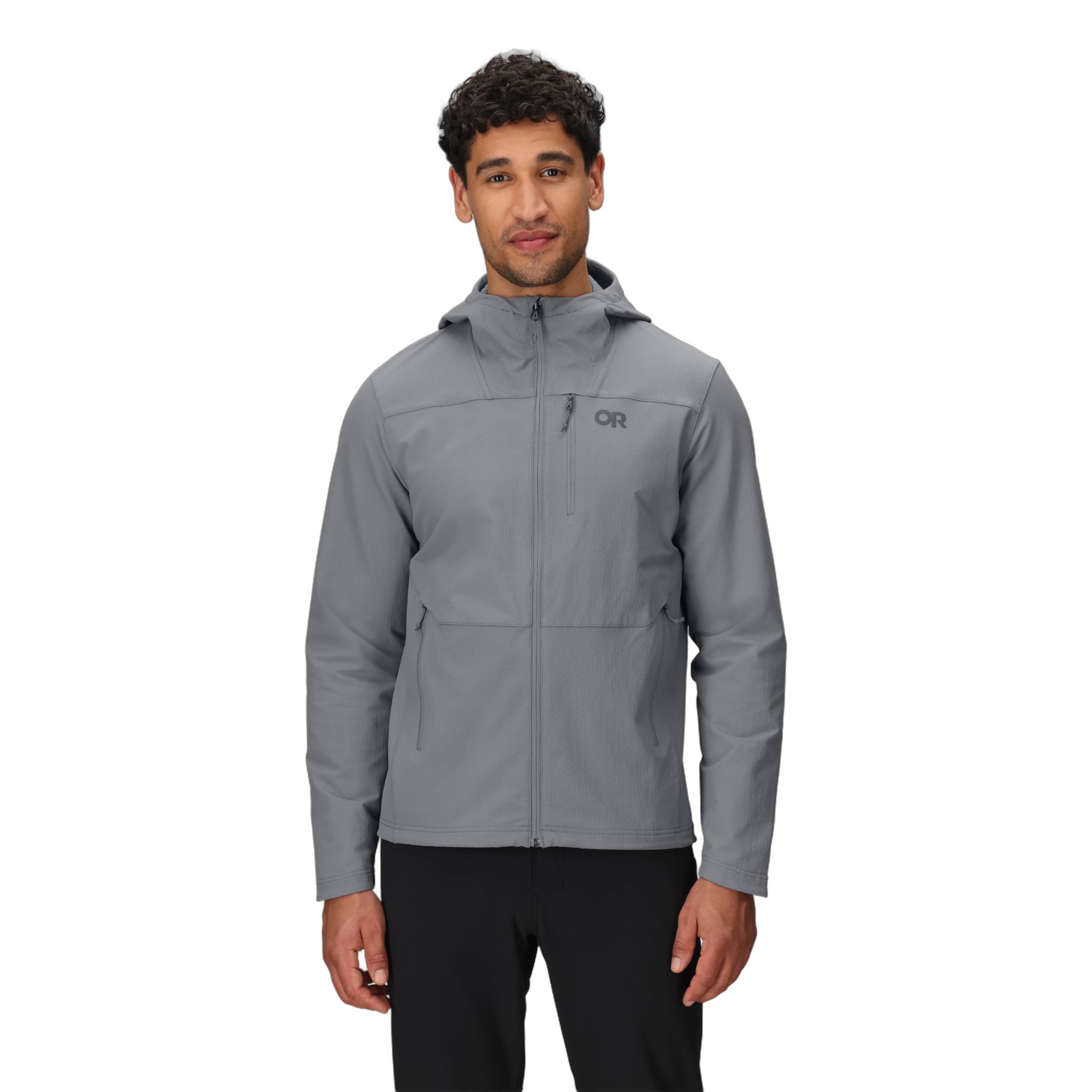 Outdoor Research Felpa con cappuccio Ultima Softshell da uomo, resistente al vento e all'acqua, resistente all'abrasione, tasche con cerniera, UPF 50+