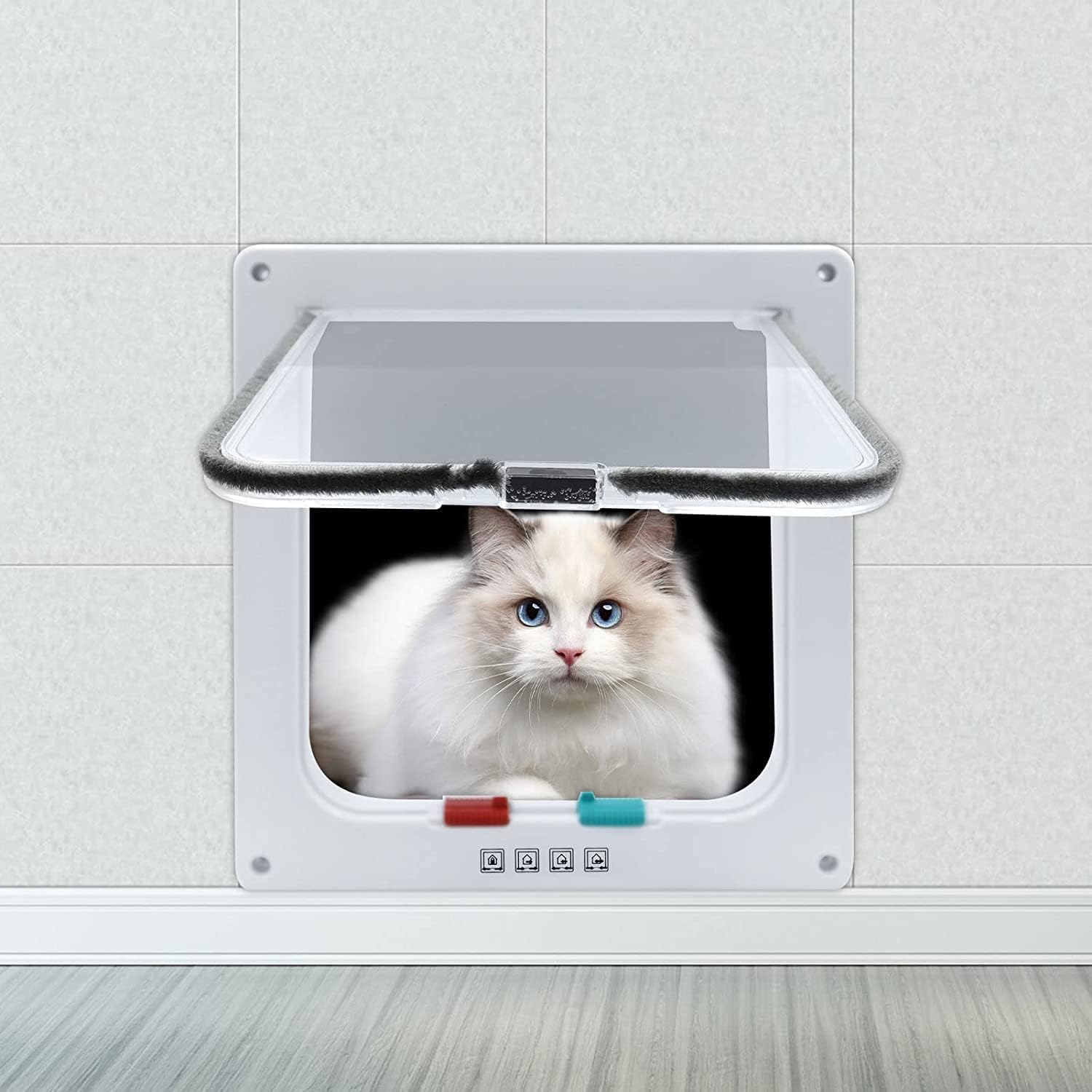 Cat Door, 4 Way Locking Cat Door Interior Door, Weatherproof Pet Door