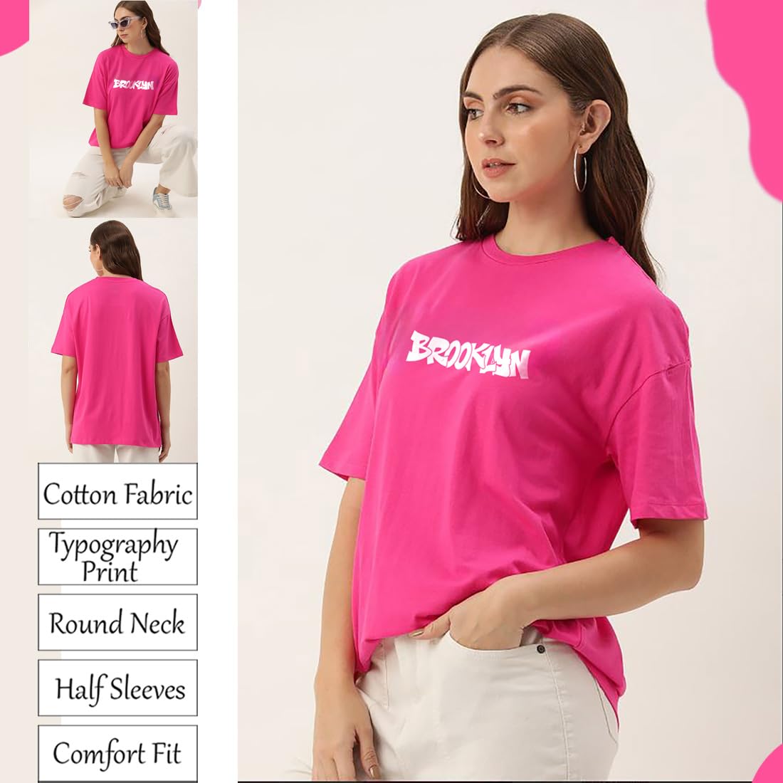 My Swag Maglietta da donna con stampa casual, mezza manica, girocollo, vestibilità ampia, in cotone, alla moda, da palestra, oversize, vestibilità comoda, per donne e ragazze