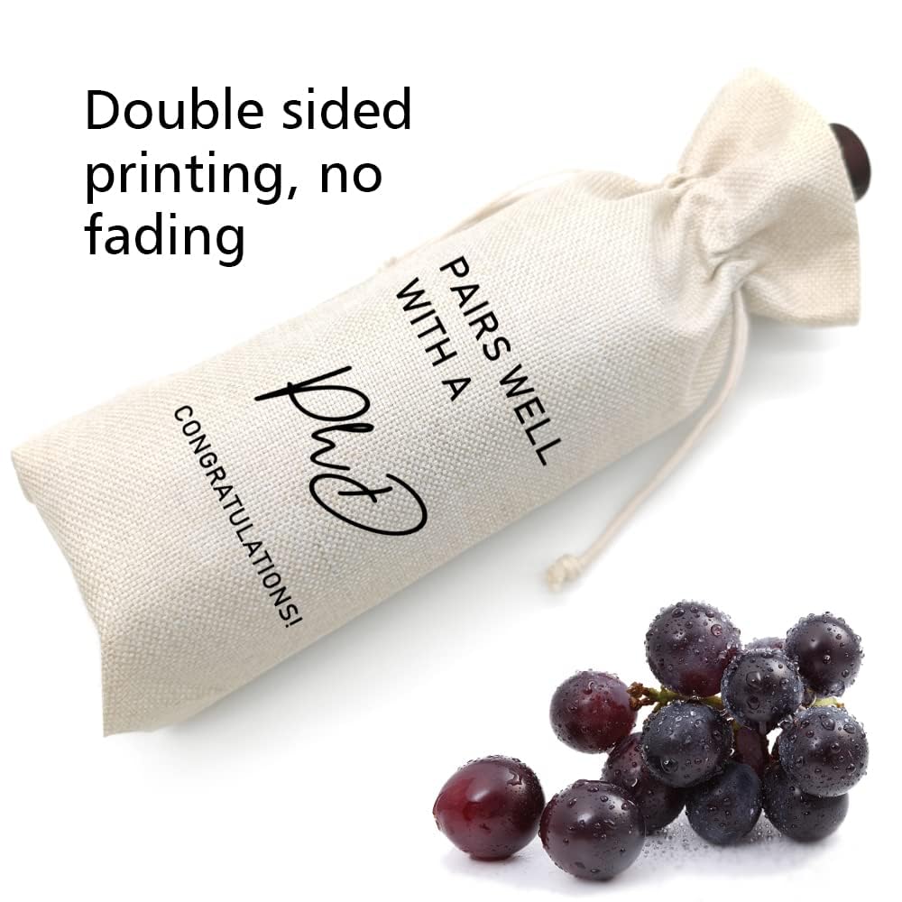 Graduation Wine Bag for Doctorate Degree, PhD, and Doctor, PhD Party Favors, Graduation Party Supplies- Burlap Reusable Gift