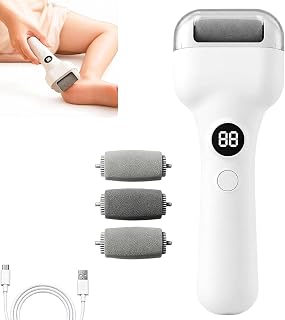 Rechargeable Electric Pedicure Tool with Smart Pressure Sensor, Professional Cordless Foot File Callus Remover for Cracked Heels & Dead Skin, Home Pedi Kit with 3 Roller Heads (White)
