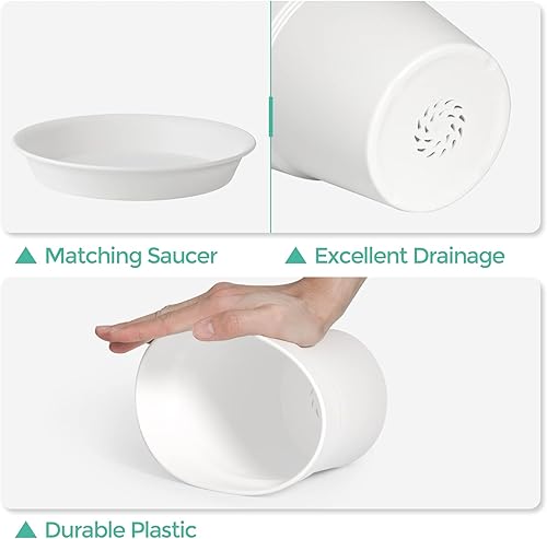 Miniatura 3 de T4U Macetas de 4 pulgadas paquete de 18 unidades maceta pequeña de plástico con agujero de drenaje y platillo maceta decorativa de guardería a