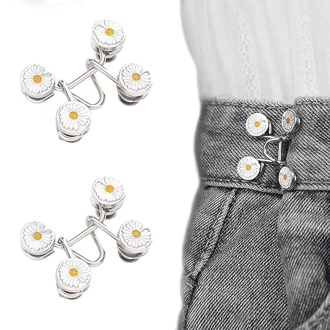 AJS ENTERPRISE Adjustable Jean Button Pins 2 Sets | No-Sew Waist Buckle Extender for Jeans, Pants & Trousers | Reusable Metal Button Replacement 2