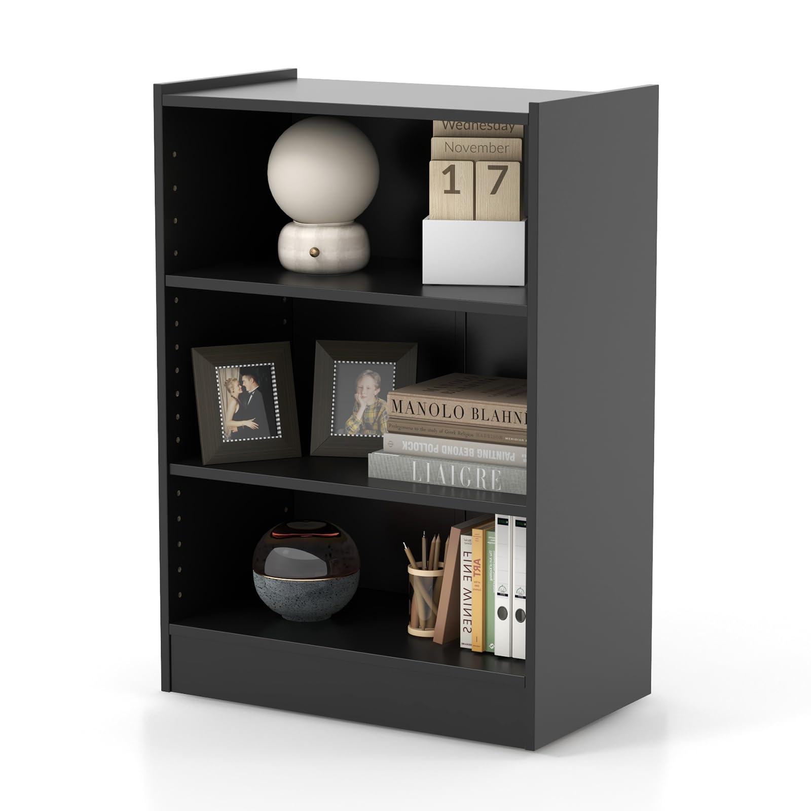 GOPLUS 3-stufiges Bücherregal, Eck-Bücherregal Display Rack mit verstellbaren Regalen, Display Regal für Wohnzimmer, Schlafzimmer, Büro (Schwarz)