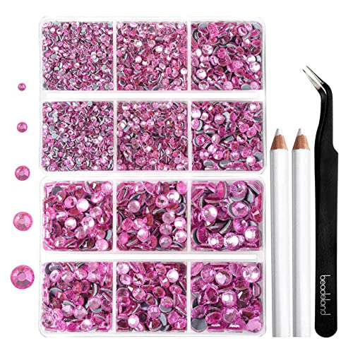 Image of BEADSLAND 6736pcs Hotfix Rhinestones Flatback,Pink Rhinestones for Crafts Clothes Mixed 5 Sizes, Hotfix Crystals with Tweezers and Wax Pencil Kit, SS6-SS30,Dark Pink