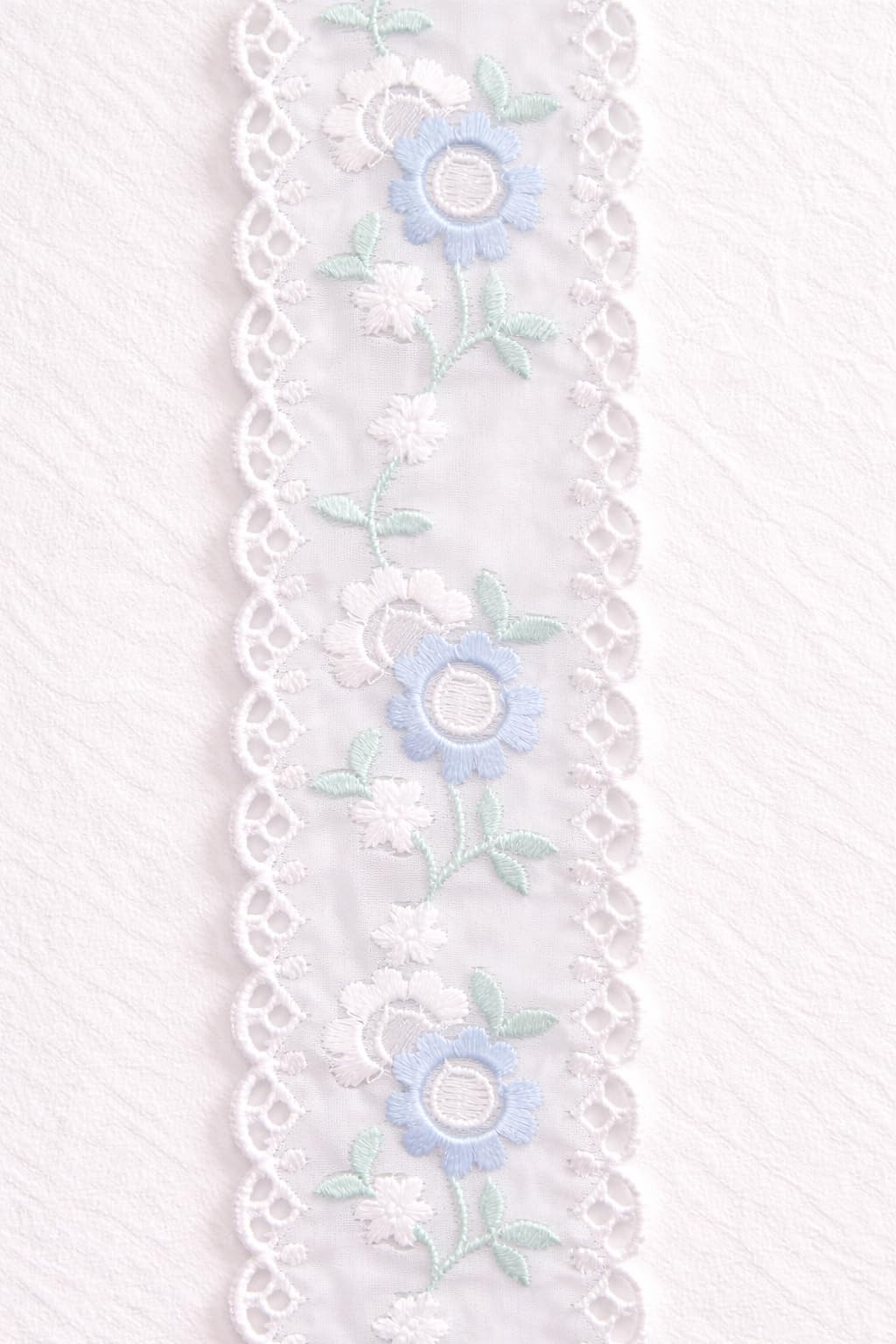 5 CM Floral Embroidery Lace Trim – White Net Lace with Light Blue & Green Flower Design | Decorative Sewing Lace Border for Dresses, Lingerie, Saree, Craft & DIY | Length 5 Yards-image-6
