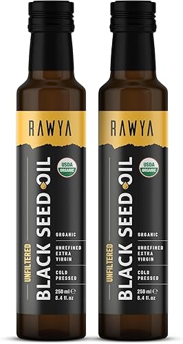 RAWYA Aceite de semilla negra  Nigella sativa orgánica prensada en frío  Origen turco  USDA Orgánico  Suplemento natural  Aceite de semilla de