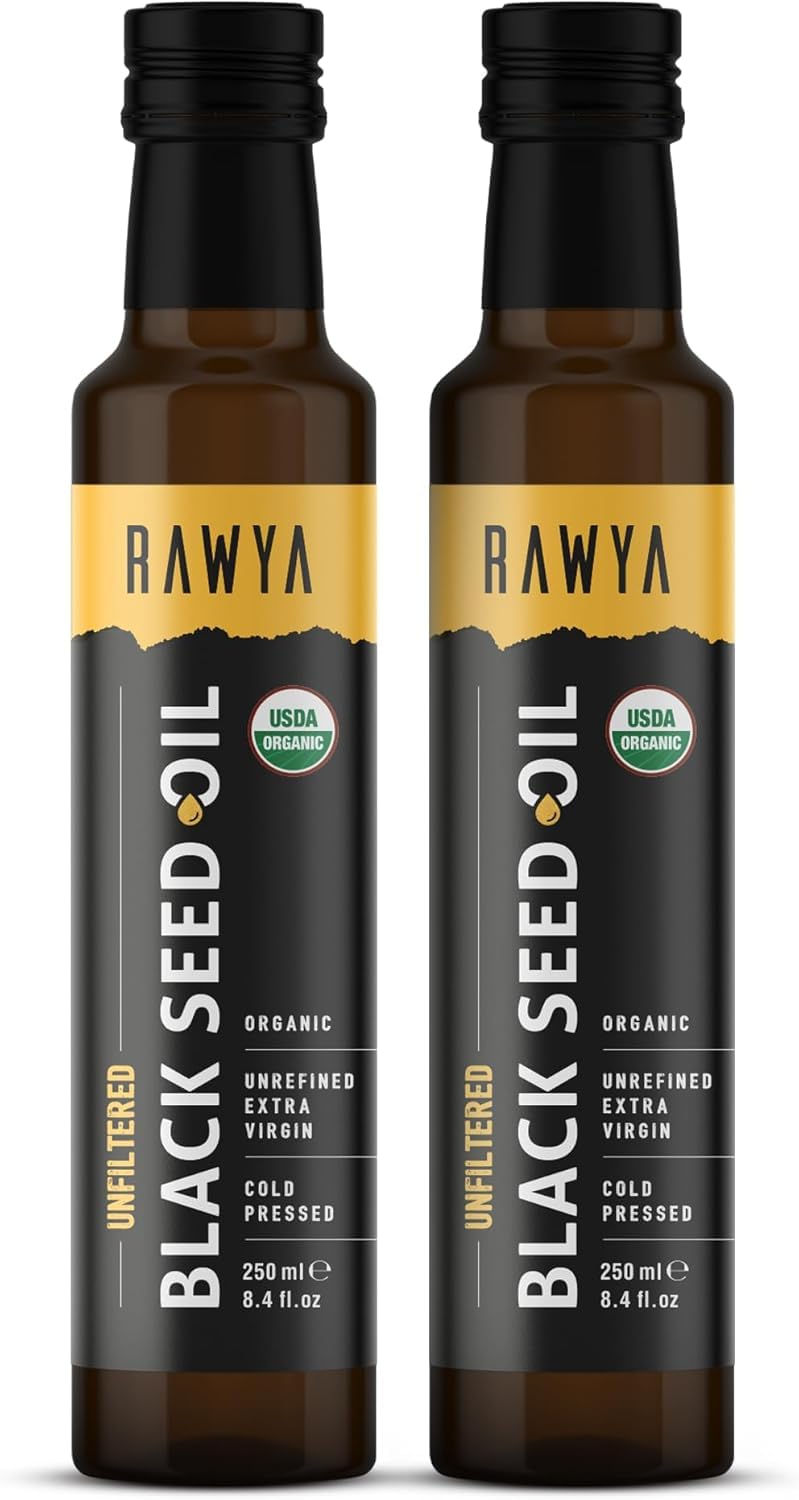 RAWYA Óleo de Cominho-Preto Orgânico Prensado a Frio Nigella Sativa 2 frascos de 250 mL