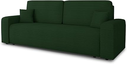 Schlafsofa Spark – Sofa mit Schlaffunktion und Bettkasten, Bonellfederkern, Cordbezug, große Schlaffläche, modernes Polstersofa & Bettsofa (Grün (Poso 014))