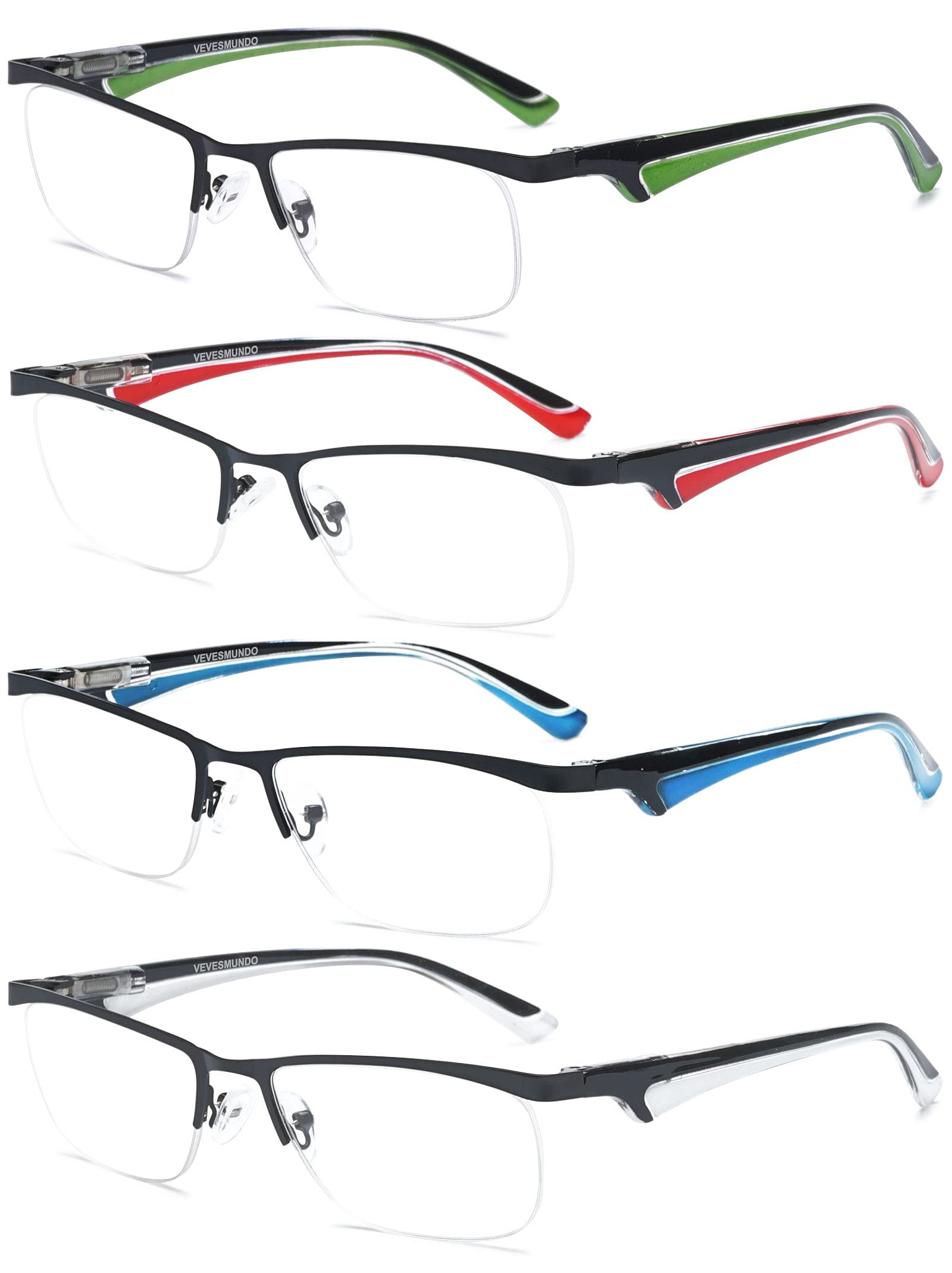 VEVESMUNDO Metal Reading Glasses Rectangle Spring Hinge Half Rim Eyewear Eyeglasses Readers