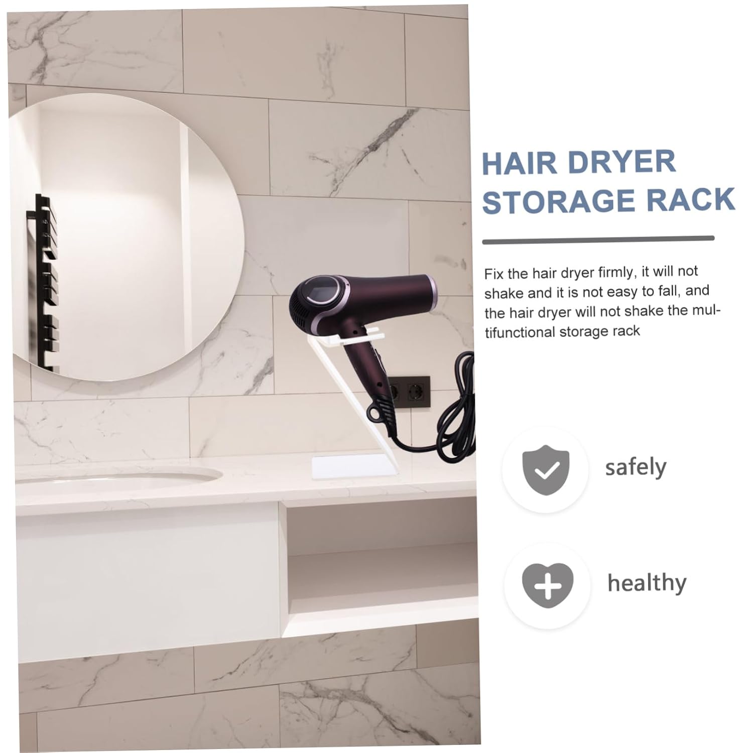 WOONEKY Hair Dryer Holder for Washstand Multi-functional Bathroom Rack Styling Tool Storage