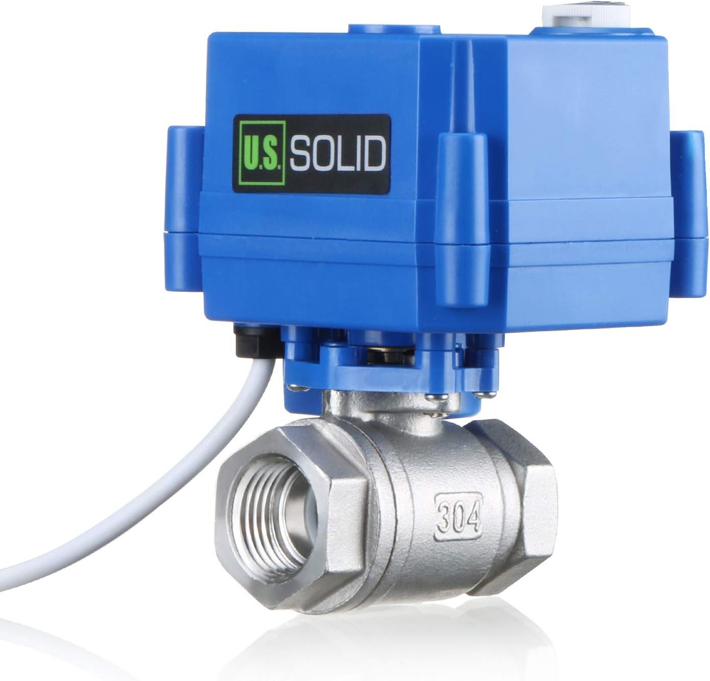 U.S. Solid Motorized Ball Valve- 1/2" NSF Certified 304SS Ball Valve with Manual Function, Full Port, 9-24V AC/DC and 2 Wire Auto Return Setup