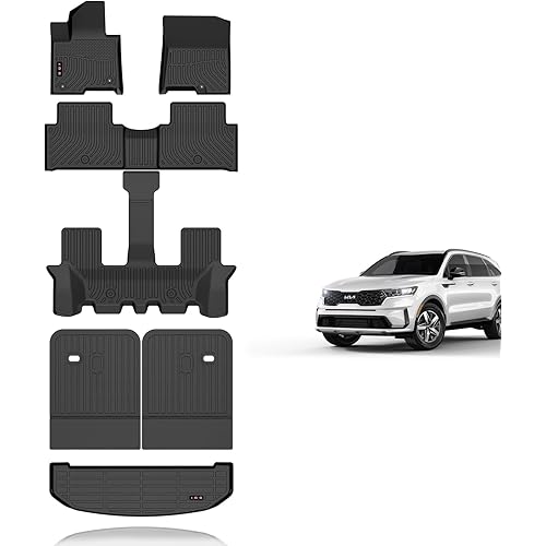 KELCSEECS Floor Mats & Cargo Liner & Backrest Mats for 2021 2022 2023 2024 2025 2026 Kia Sorento Hybrid/2022-2026 Kia Sorento Plug-in Hybrid Car Mats Accessories