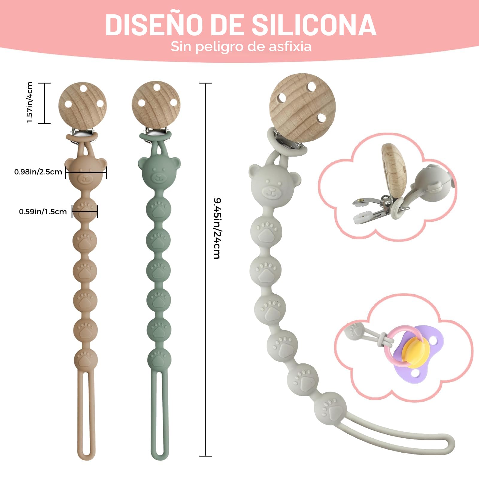 CNMTCCO Sujetador de Chupete de Silicona, 4 Piezas Clip de Chupete de Silicona, Enganche de Chupete para Bebé, Seguro y Sin Gotas, Suave y Duradero, Sin BPA, Adecuado para Vasos con Recolector para
