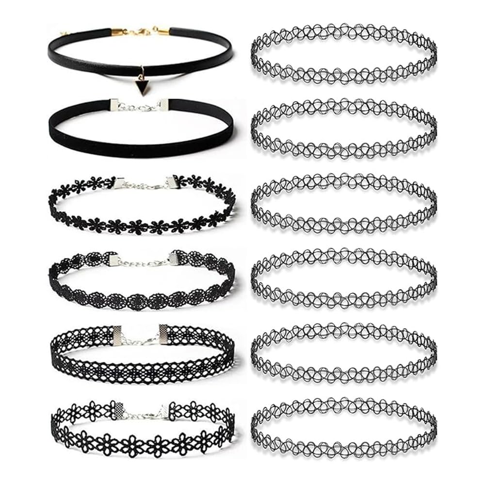 BodyJ4You 12PC Tattoo Choker Necklace - 90s Accessories 2000s Jewelry Y2K Fashion Vintage Trendy - Rainbow Goth Black Pink Green Blue White -
