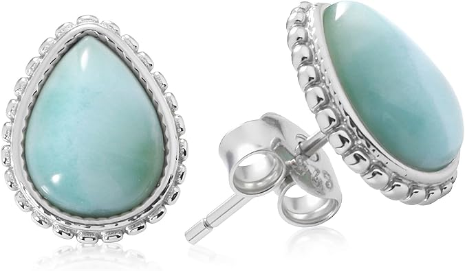 Gemsme Larimar Earrings for Women - Hypoallergenic 925 Sterling Silver Blue Larimar Jewelry Stud Earrings