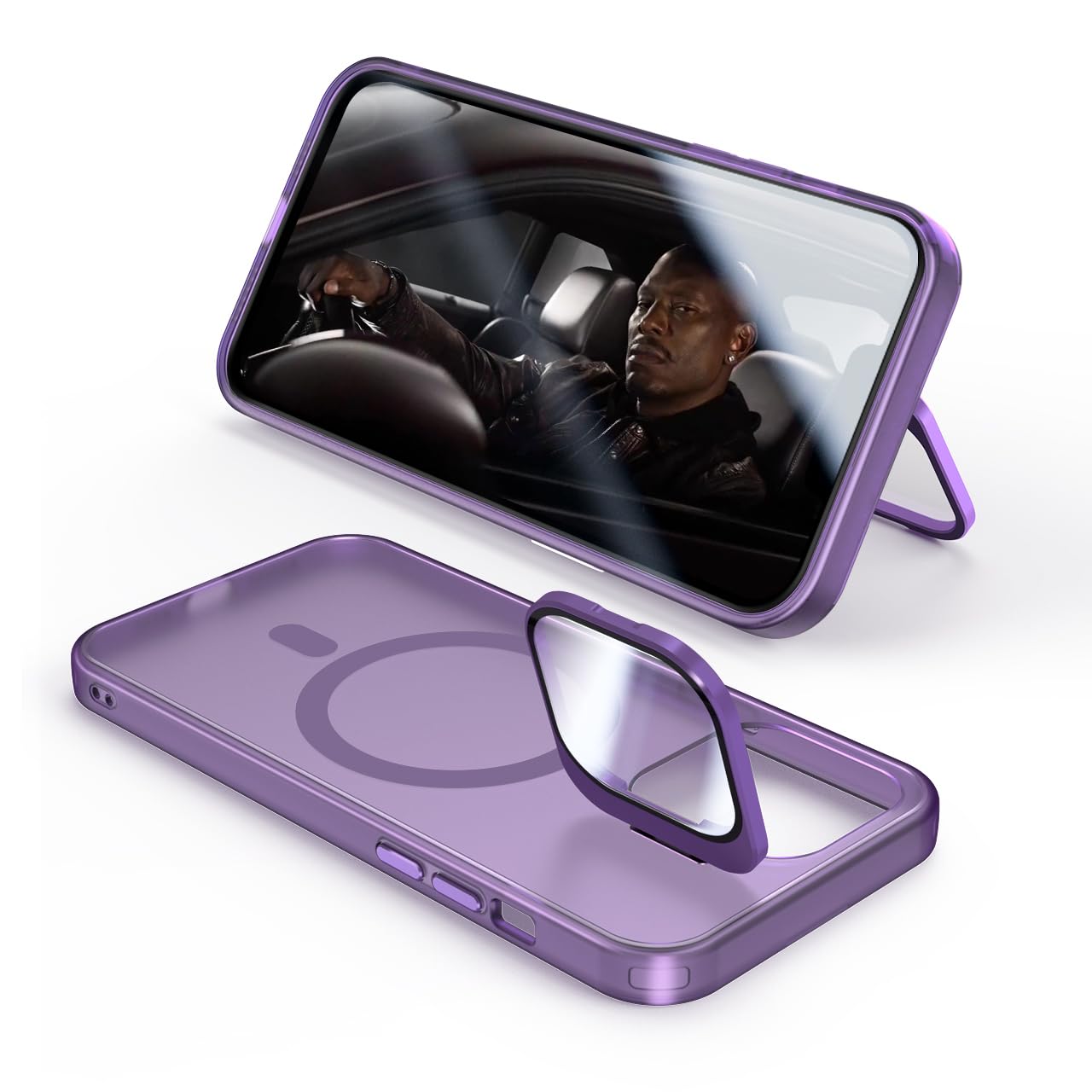 tigratigro Cover con Cavalletto,Compatibile con iPhone 15 Plus,Protezione Fotocamera H9 vetro temperato,Custodia Posteriore Glassata Traslucida, Anti-Impronte,Sensazione di Velluto (Grafite Nero)